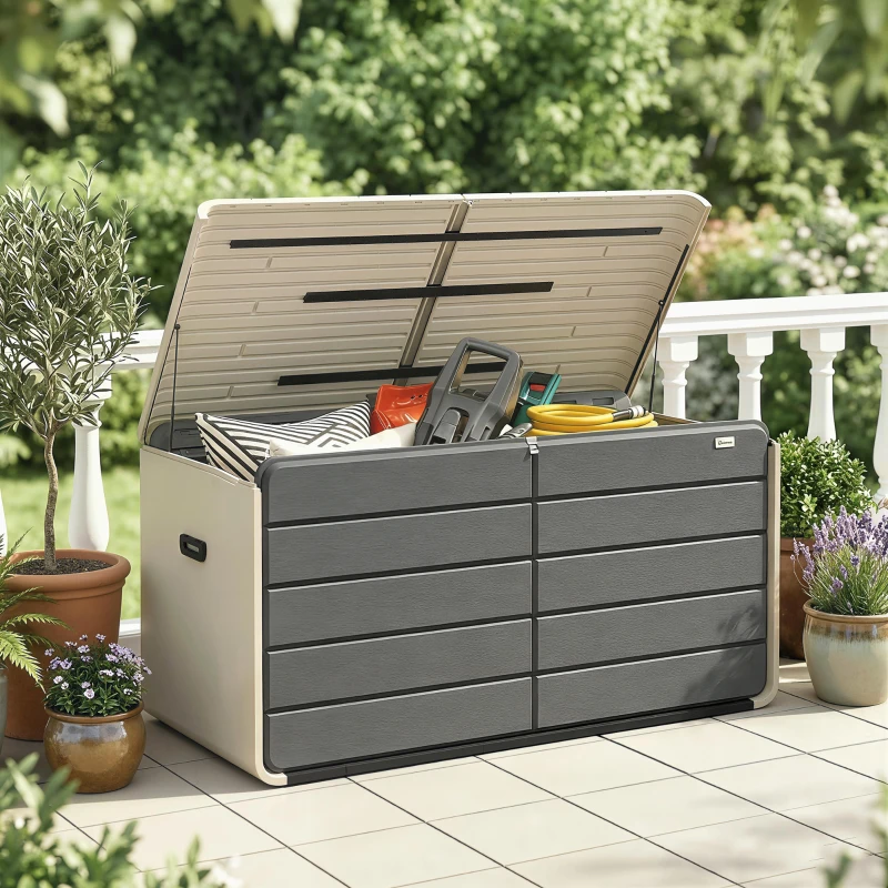 Outsunny Outdoor Storage Box with Lockable Lid, HDPE Garden Deck Box with Wheels 757 L