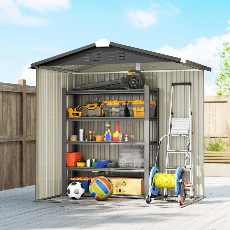 Outsunny 6.5' x 4'  Outdoor Storage Shed, Metal Garden Shed with Lockable Double Doors, 4 Vents, Light Grey