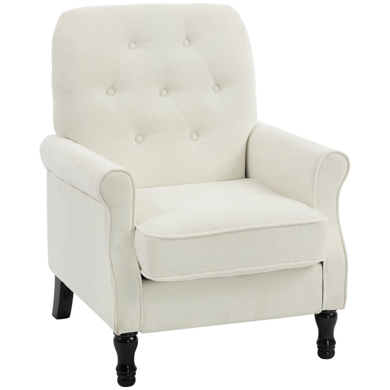 HOMCOM Accent Chair, Mid-Century Modern Armchair with Thick Padded Seat, Spring Cushion, Solid Wood Legs, Cream White