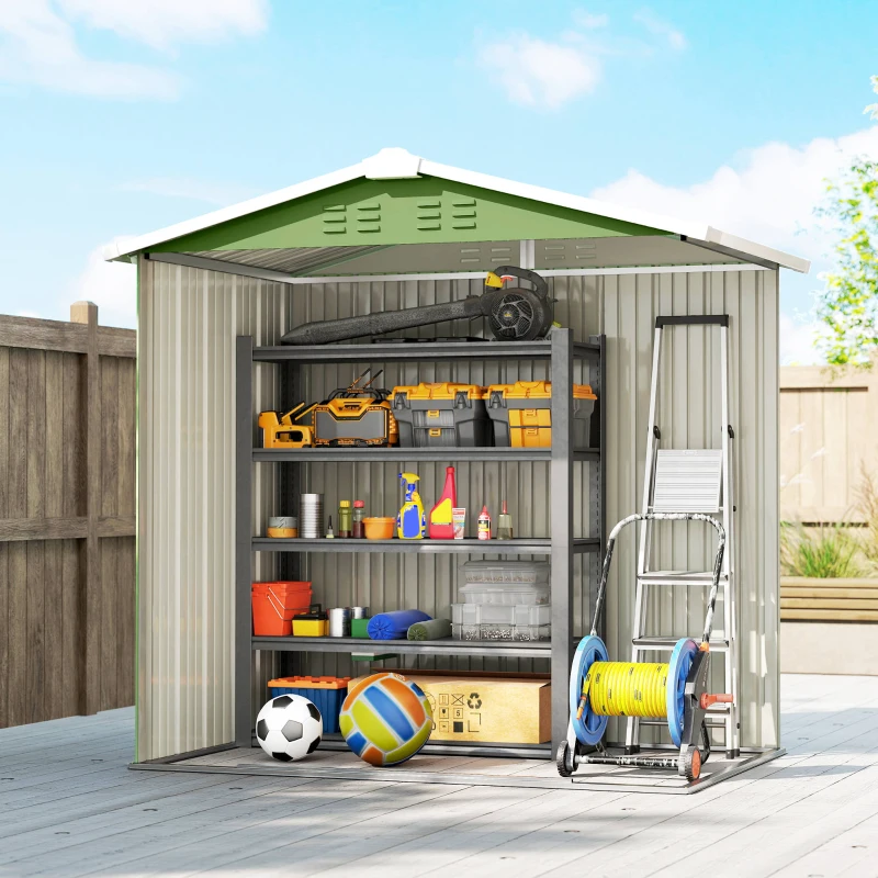 Outsunny 6.5' x 4'  Outdoor Storage Shed, Metal Garden Shed with Lockable Double Doors, 4 Vents, Light Green
