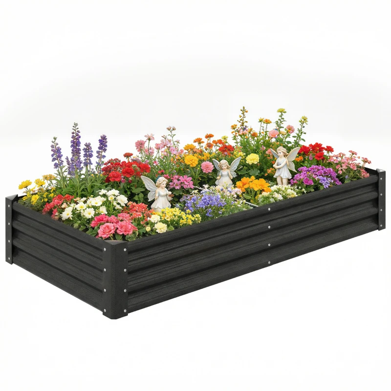 Outsunny 6 x 3 x 1ft Galvanized Raised Garden Bed, Reinforced Outdoor Planter Box with Open Bottom, Black