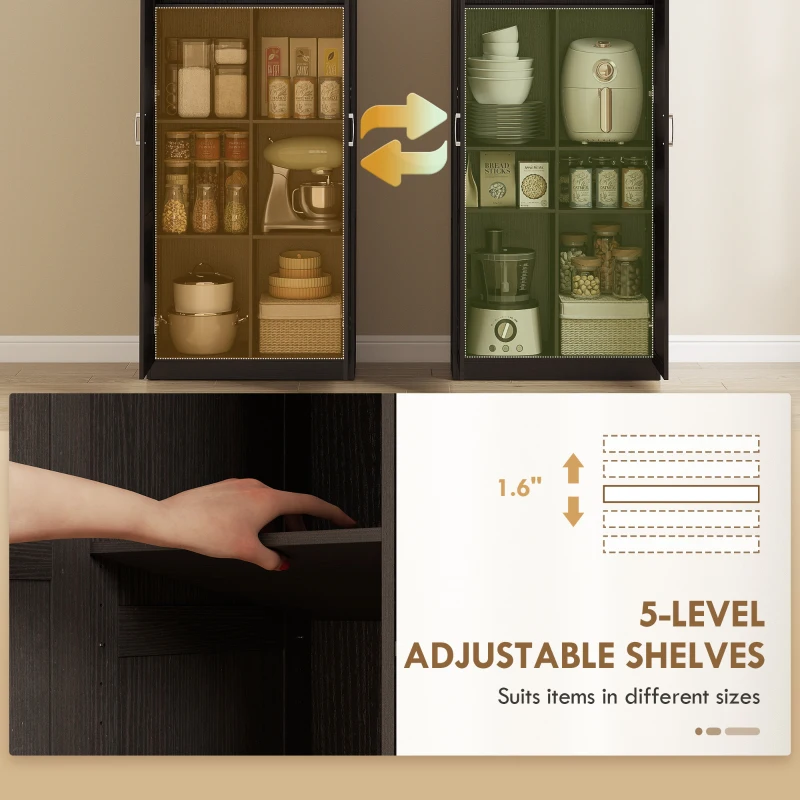 HOMCOM Farmhouse Pantry Cabinet, 71" Tall Kitchen Pantry Storage Cabinet with Soft-Close Hinges, Adjustable Shelves, Espresso