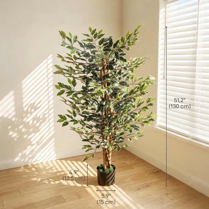 HOMCOM Artificial Tree, Fake Ficus Tree with Leaves, Faux Plant in Nursery Pot for Indoor Decoration