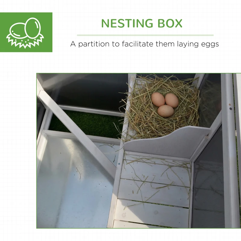 PawHut 63" Chicken Coop Wooden Hen House Rabbit Hutch Poultry Cage Pen Outdoor Backyard with Nesting Box and Run Small Animal Cage PC Roof Grey