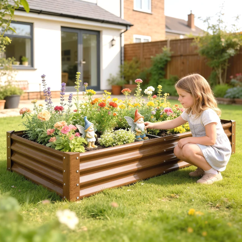 Outsunny 6 x 3 x 1ft Galvanized Raised Garden Bed, Reinforced Outdoor Planter Box with Open Bottom, Wood-Effect