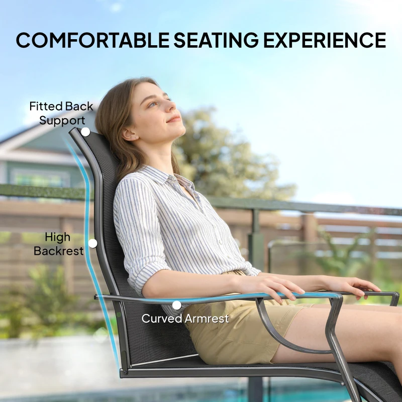 Outsunny C Spring Motion Patio Chairs Set of 2 with Curved High Backrest, Armrest, All Weather Breathable Fabric, Metal Frame