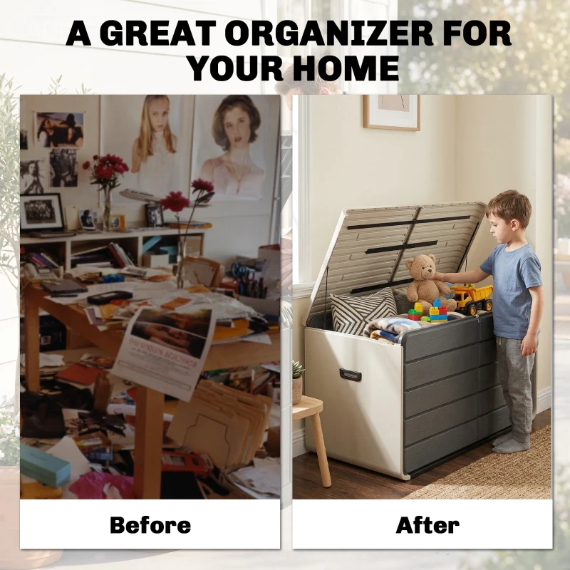 Outsunny Outdoor Storage Box with Lockable Lid, HDPE Garden Deck Box with Wheels 757 L