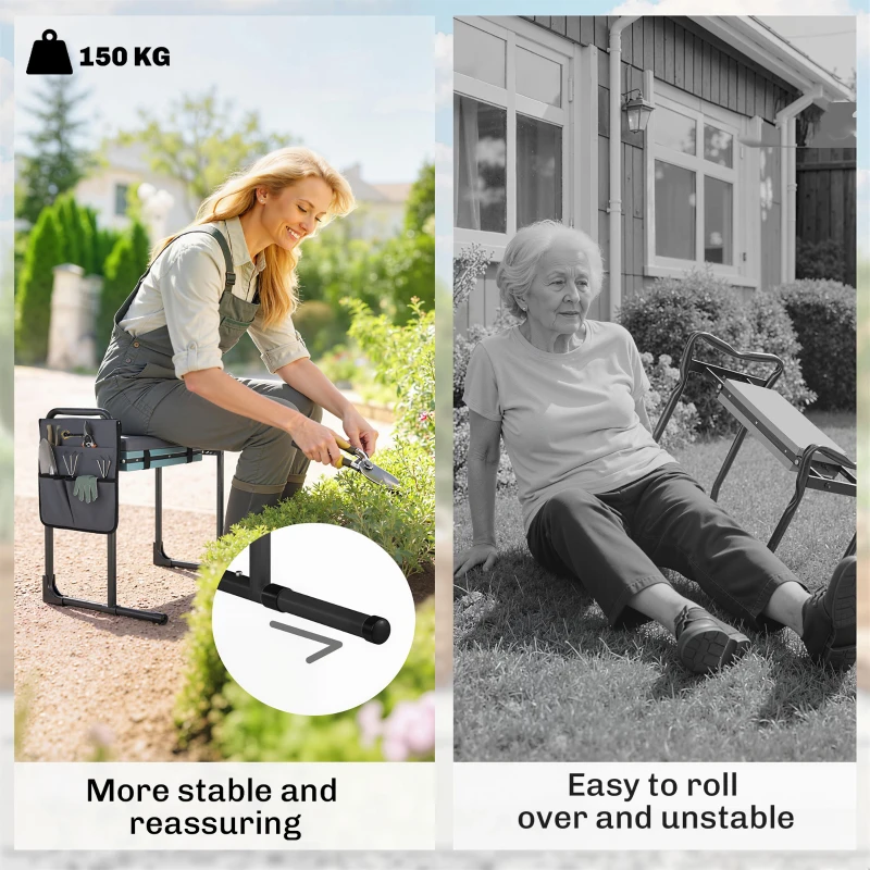Outsunny Garden Kneeler and Seat, Heavy Duty Foldable Gardening Stool with Thicker Soft Kneeling Pad, Extendable Steel Legs