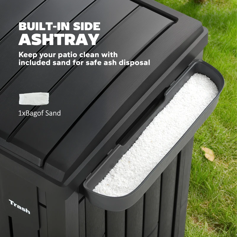Outsunny 29 Gallon Outdoor Garbage Bin with Dual Lid, Plastic Outdoor Waste Trash Can with Side Holder and Drip Tray, Black