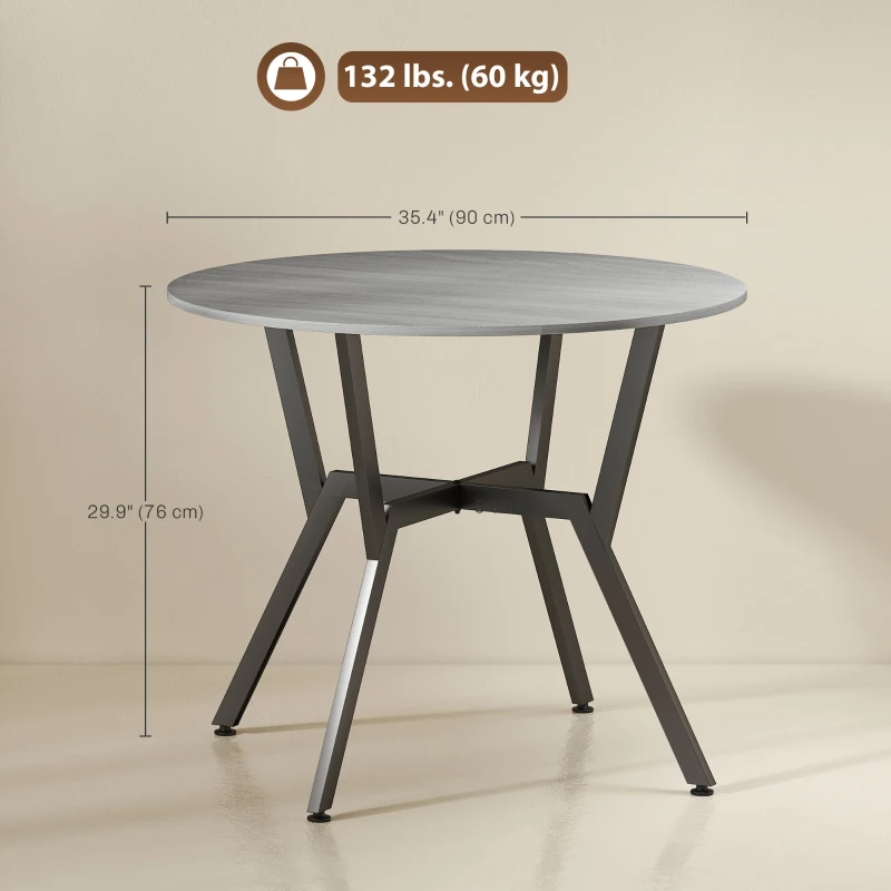 HOMCOM 35" Round Dining Table, Modern Dining Room Table with Steel Frame, Space Saving Small Kitchen Table, Grey