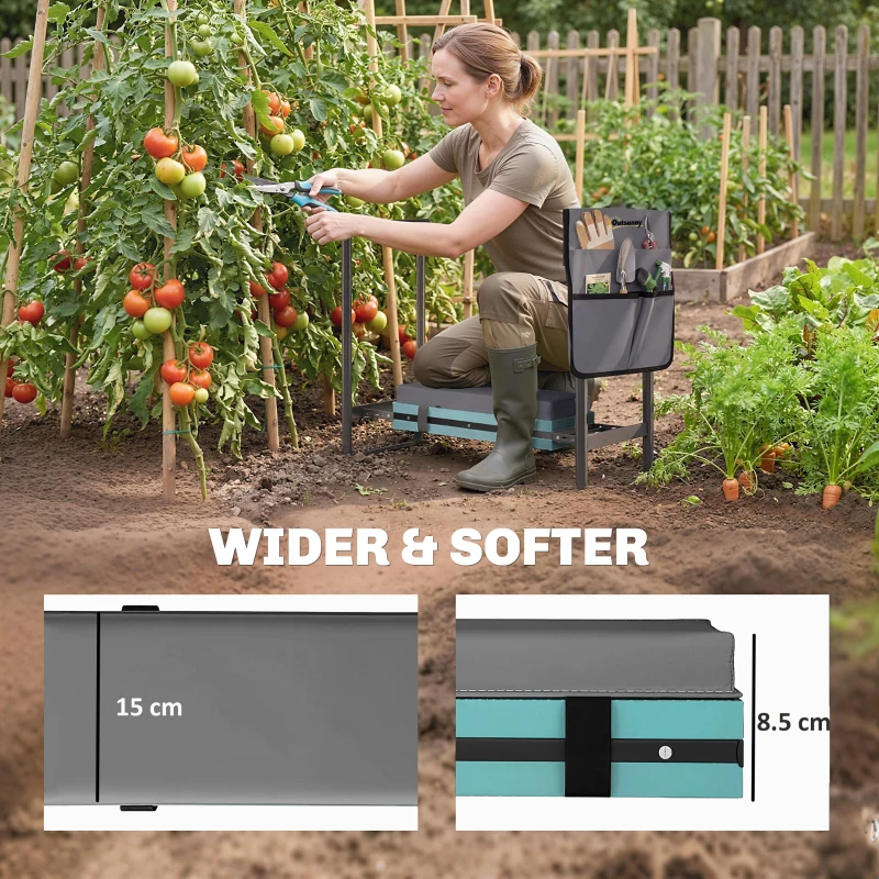 Outsunny Garden Kneeler and Seat, Heavy Duty Foldable Gardening Stool with Thicker Soft Kneeling Pad, Extendable Steel Legs