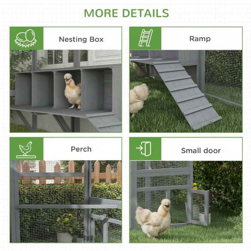 PawHut 9' x 6' x 6' Large Chicken Coop with Nesting Box, Water-Resistant and Anti-UV Cover for 8-12 Chickens, Gray(m-8)