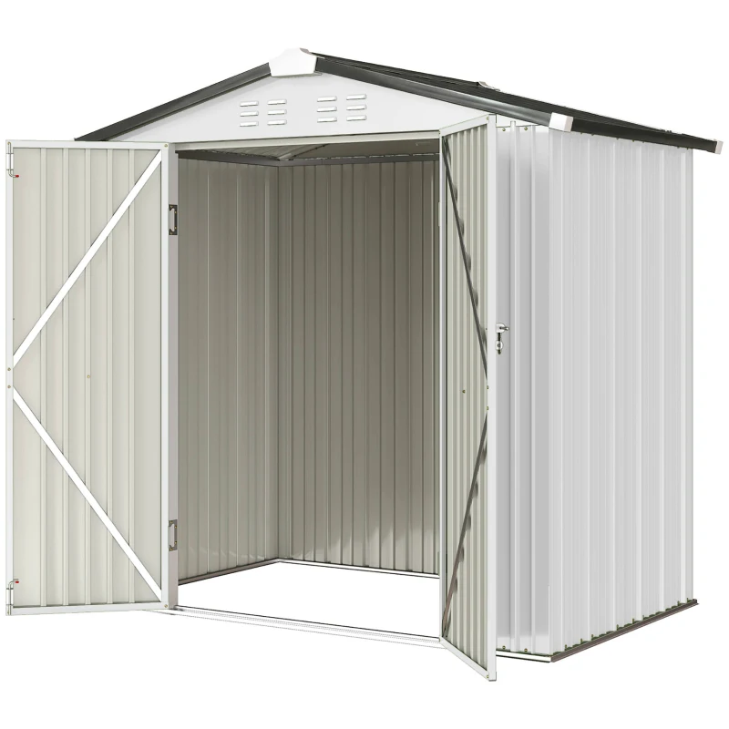 Outsunny 6.5' x 4'  Outdoor Storage Shed, Metal Garden Shed with Lockable Double Doors, 4 Vents, Silver-White