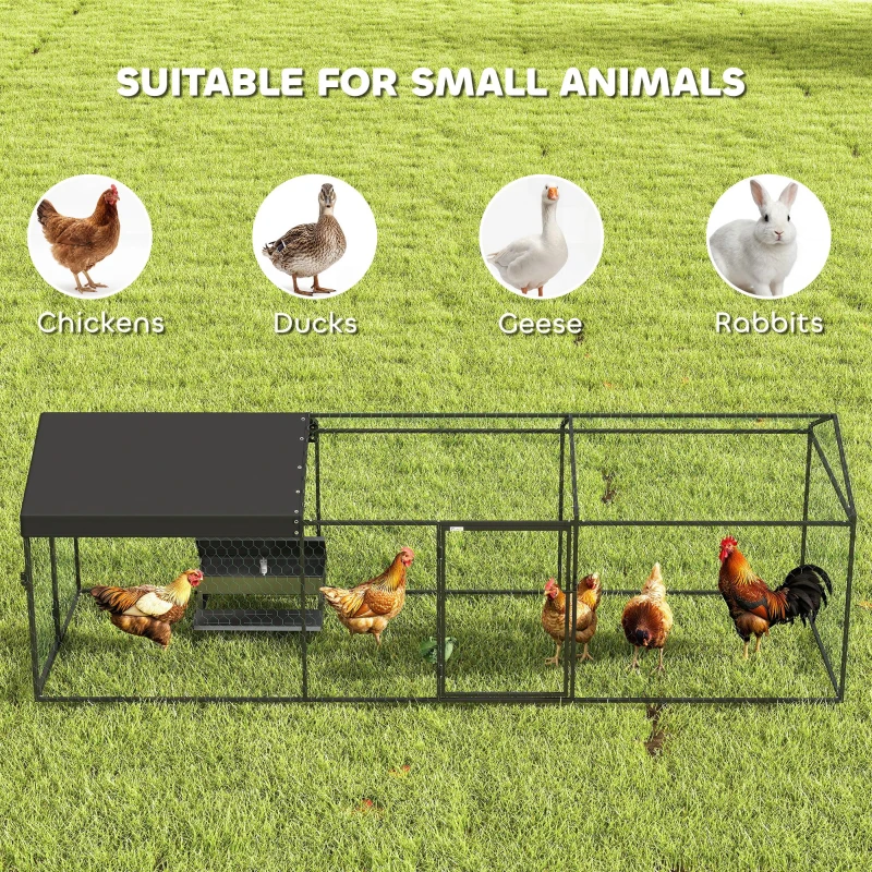 PawHut Large Metal Chicken Coop, Chicken Run with Waterproof & Anti-UV Cover for 3-5 Poultry, Outdoor Poultry Cage Rabbit Hutch