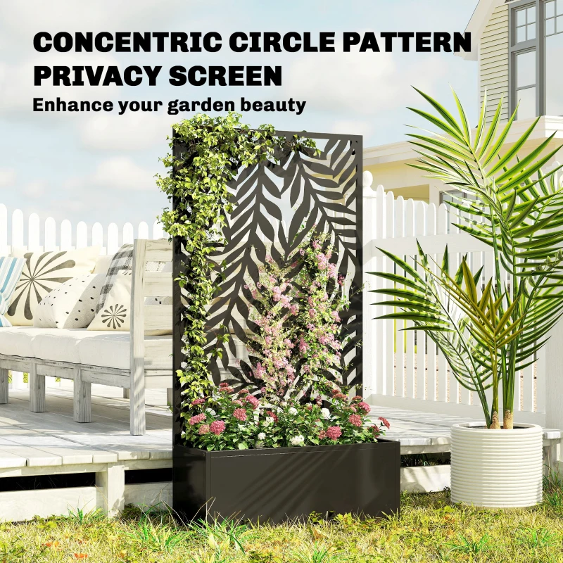 Outsunny Metal Planter Box with Trellis, 44.5" Raised Garden Bed with Trellis Privacy Screen for Climbing Plants