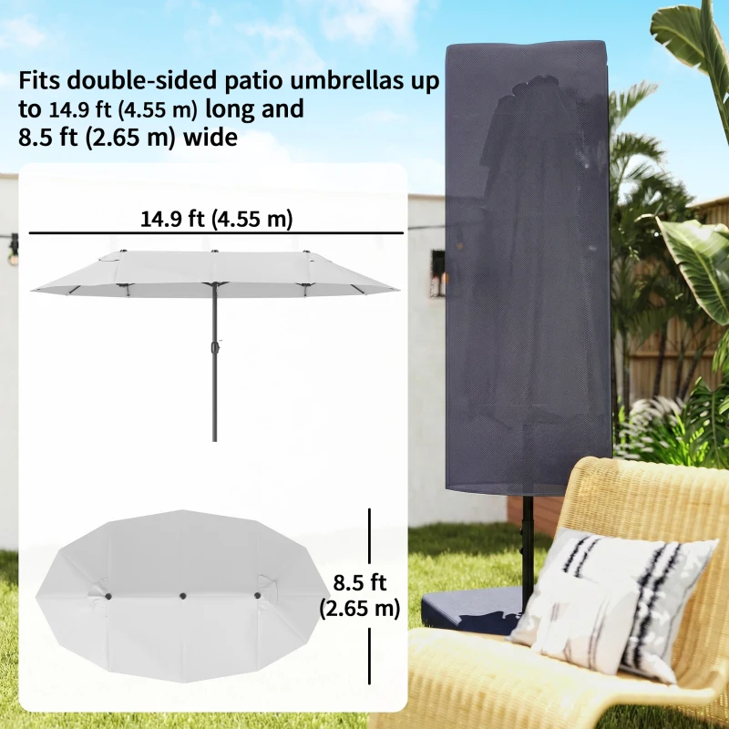 Outsunny Garden Parasol Cover, Outdoor Patio Umbrella Cover with Zipper, Dark Grey