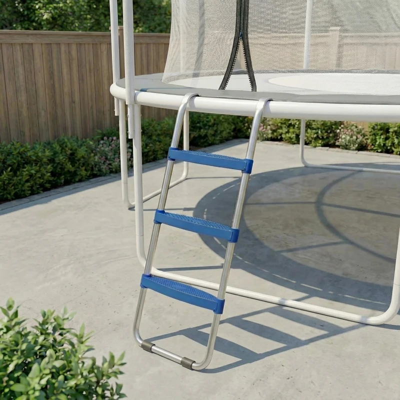 Soozier Trampoline Ladder, 3-Steps with Horizontal Wide Steps, Universal Hook, Galvanized Steel Frame, 330LBS Load Capacity