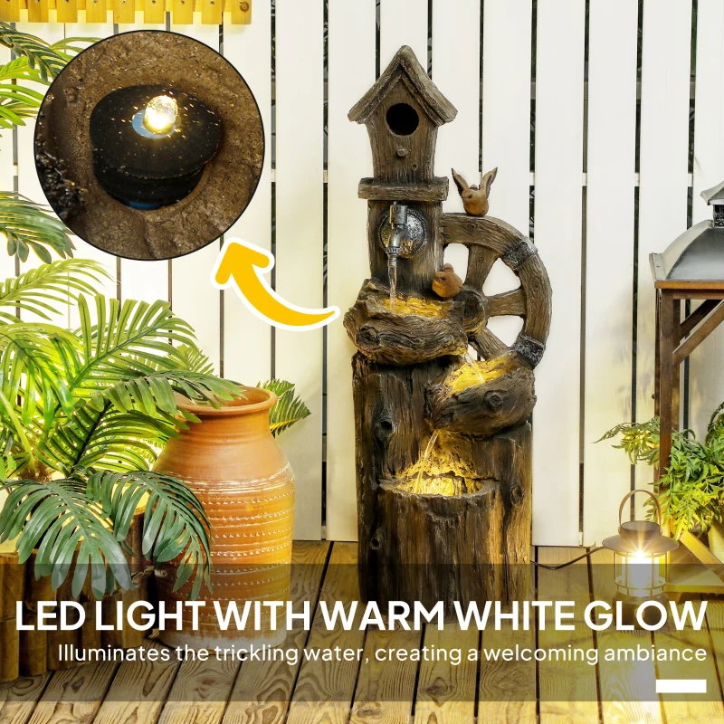 Outsunny 2-in-1 Outdoor Water Fountain with Birdhouse, Outdoor Waterfall, 13.6" L x 11.6" W x 36.2" H Mixed Colour