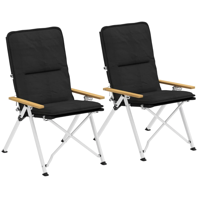 Outsunny Camping Chairs 2 Pack, Portable Folding Camp Chair with Padded Seat and Bag, Outdoor High Back Recliner, Black