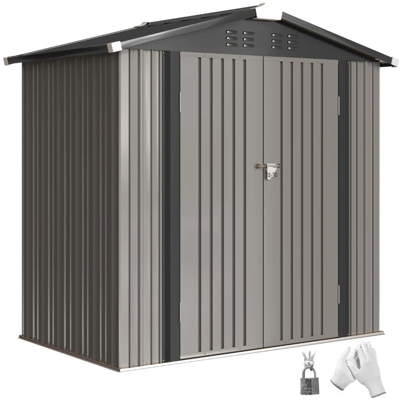 Outsunny 6.5' x 4'  Outdoor Storage Shed, Metal Garden Shed with Lockable Double Doors, 4 Vents, Light Grey