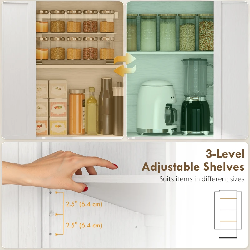 HOMCOM 71" Pantry Cabinet, Kitchen Storage Cabinet with Adjustable Shelves, Barn Doors and Drawer for Dining Room, White