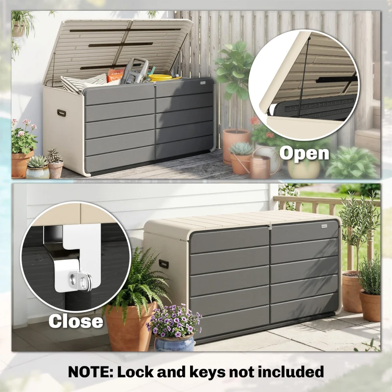 Outsunny Outdoor Storage Box with Lockable Lid, HDPE Garden Deck Box with Wheels 757 L