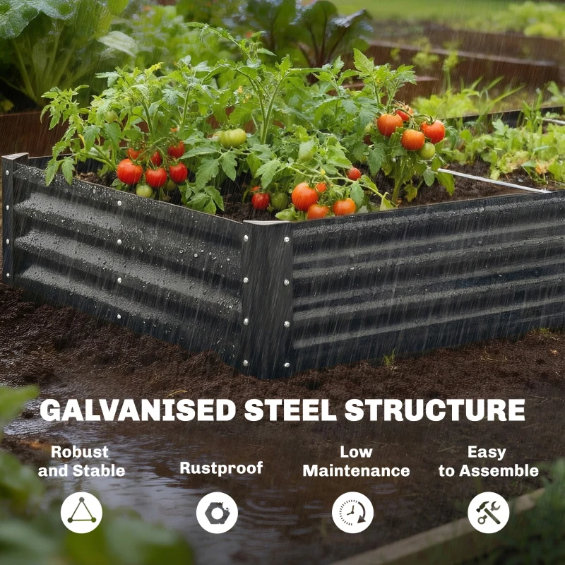 Outsunny 8 x 4 x 1ft Galvanized Raised Garden Bed, Reinforced Outdoor Planter Box with Open Bottom, Dark Grey
