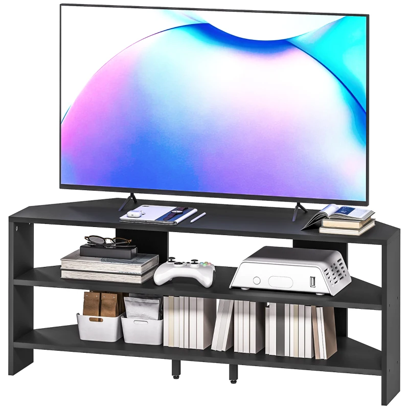 HOMCOM Corner TV Stand, Modern TV Table with 2 Open Shelves for 47 Inch TV, Entertainment Center for Living Room, Black