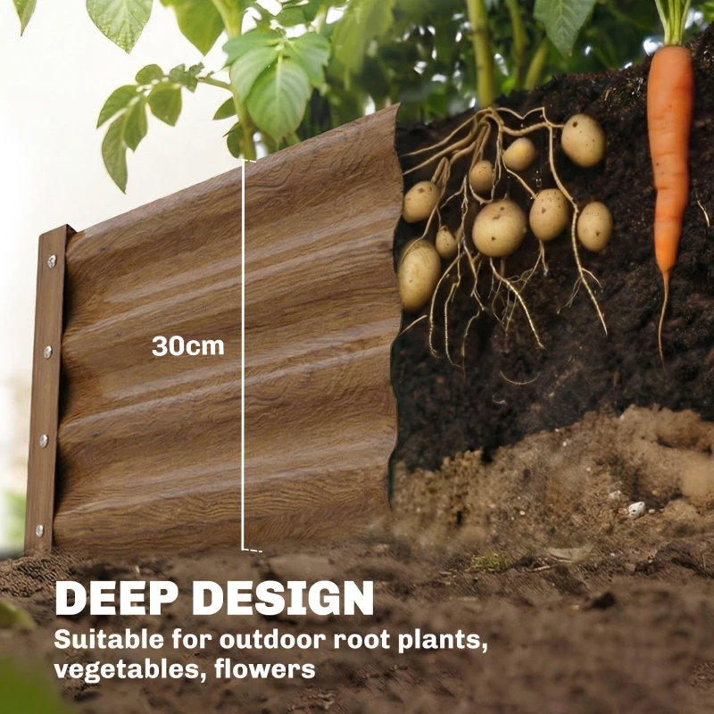 Outsunny 6 x 3 x 1ft Galvanized Raised Garden Bed, Reinforced Outdoor Planter Box with Open Bottom, Wood-Effect