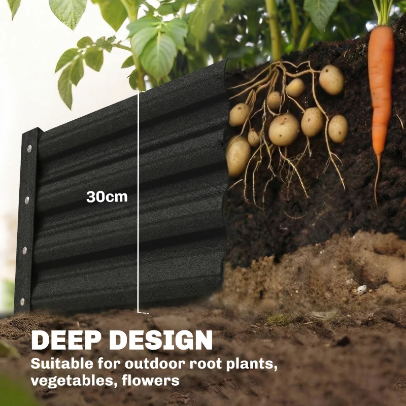 Outsunny 8 x 4 x 1ft Galvanized Raised Garden Bed, Reinforced Outdoor Planter Box with Open Bottom, Black