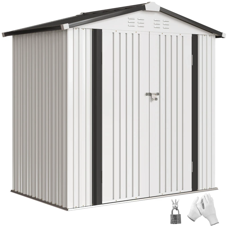 Outsunny 6.5' x 4'  Outdoor Storage Shed, Metal Garden Shed with Lockable Double Doors, 4 Vents, Silver-White