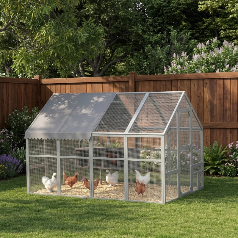 PawHut 9' x 6' x 6' Large Chicken Coop with Nesting Box, Water-Resistant and Anti-UV Cover for 8-12 Chickens, Gray(m-10)