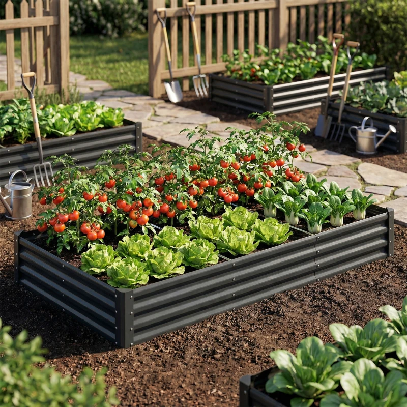 Outsunny 8 x 4 x 1ft Galvanized Raised Garden Bed, Reinforced Outdoor Planter Box with Open Bottom, Dark Grey