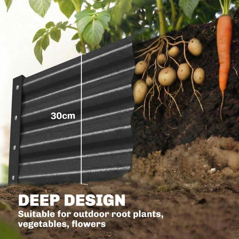 Outsunny 12 x 4 x 1ft Galvanized Raised Garden Bed, Reinforced Outdoor Planter Box with Open Bottom, Dark Grey