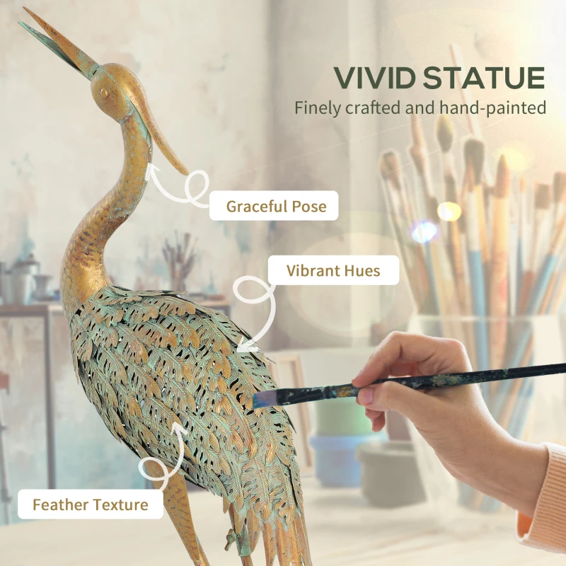 Outsunny Heron Garden Statue, Standing Lawn Ornament for Lawn Patio Backyard Decoration, 15.3"W x 6.7"D x 35.4"H Mixed Colour