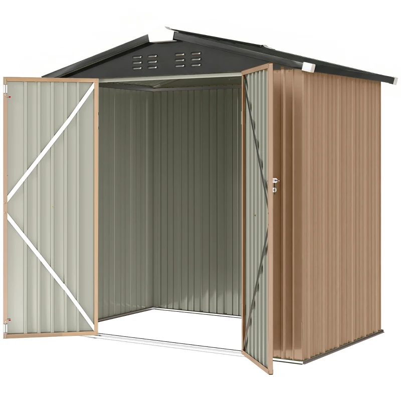 Outsunny 6.5' x 4'  Outdoor Storage Shed, Metal Garden Shed with Lockable Double Doors, 4 Vents, Brown