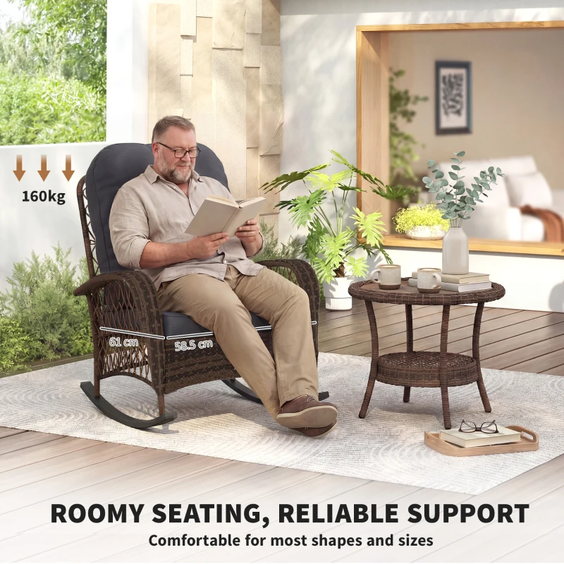 Outsunny Outdoor Wicker Rattan Rocking Chair Patio Rocker with Thick Cushions for Garden Backyard Porch, Black