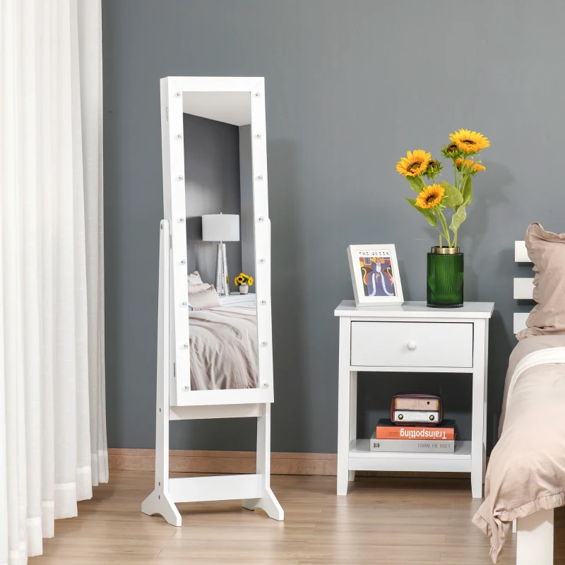 HOMCOM Free Standing Armoire Organizer, Lighted Mirrored Jewelry Cabinet w/ Angle Adjustable & 16 LED Lights Warm White