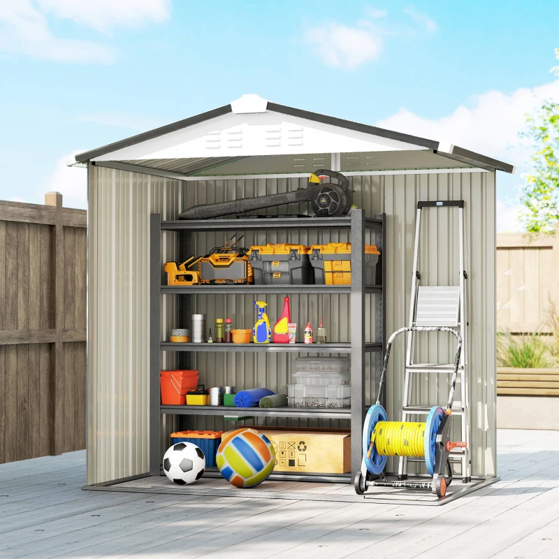 Outsunny 6.5' x 4'  Outdoor Storage Shed, Metal Garden Shed with Lockable Double Doors, 4 Vents, Silver-White