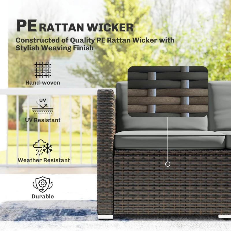 Outsunny 3 Pieces Patio Furniture Set with Cushions, Outdoor PE Rattan Wicker Conversation Corner Sofa Set, Dark Grey