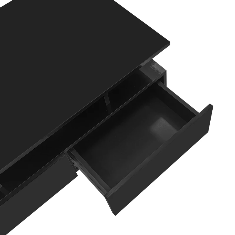 High-Gloss Coffee Table with LED Lighting and 2 Drawers, Versatile Centre Table with Open Storage, 35.5'' L x 21.5'' W x 16'' H, Black
