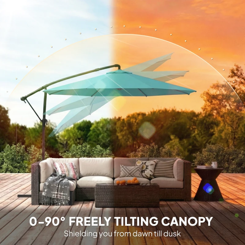 Outsunny 10 ft Offset Patio Umbrella with Cover, Hanging Cantilever Umbrella with 360° Rotation, Crank Handle, Tilt, Sky Blue
