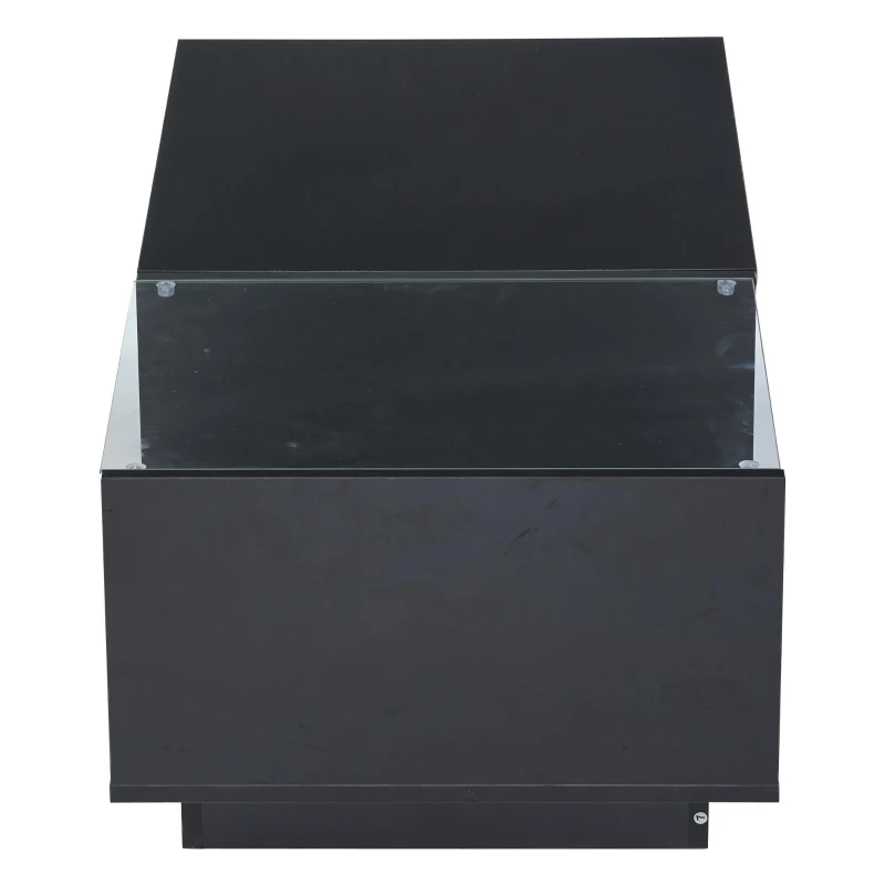 Lift-Up Coffee Table with App-Controlled LED Light and Half Glass Top, Modern Center Table for Living Room, 39.5" L x 19.5" W x 13" H, Black