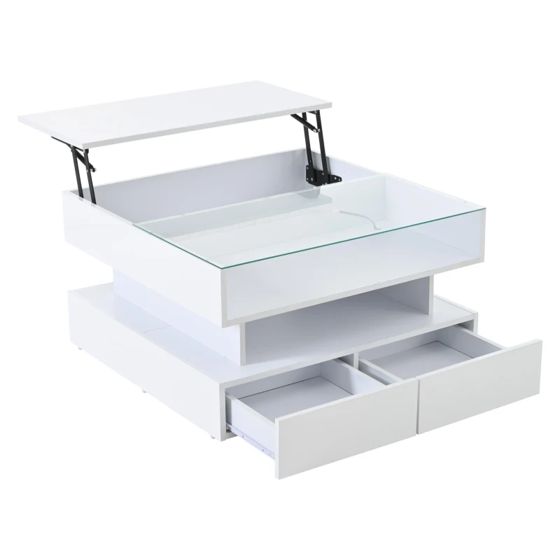 Lift-Top Coffee Table with App-Controlled LED Lighting, Space-Saving Center Table for Compact Homes, 31.5'' L x 31.5'' W x 17.5'' H, White
