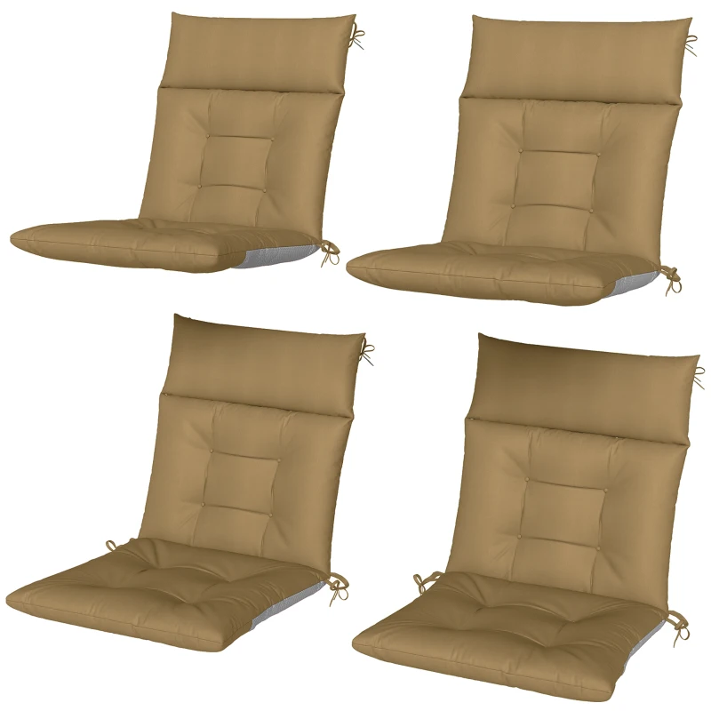 Outsunny Patio Chair Cushions Set of 4, Waterproof Non-Slip Lounge Chair Cushions, 44"x21", Khaki