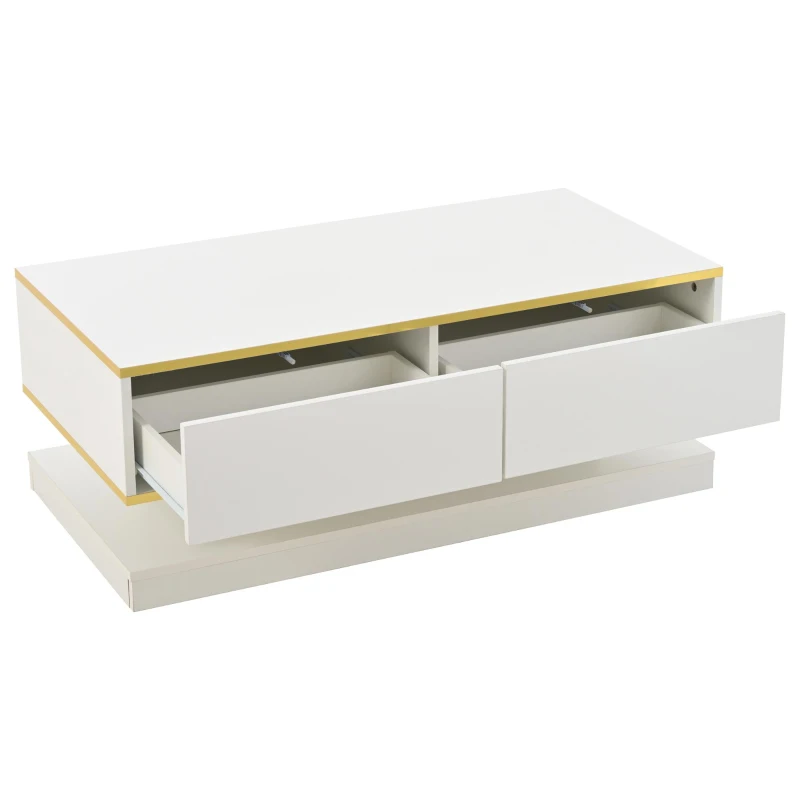 Space-Saving Coffee Table with Bottom-Slide Drawers, High-Gloss Centre Table for Living Room and Office, 39.5'' L x 19.5'' W x 15'' H, White