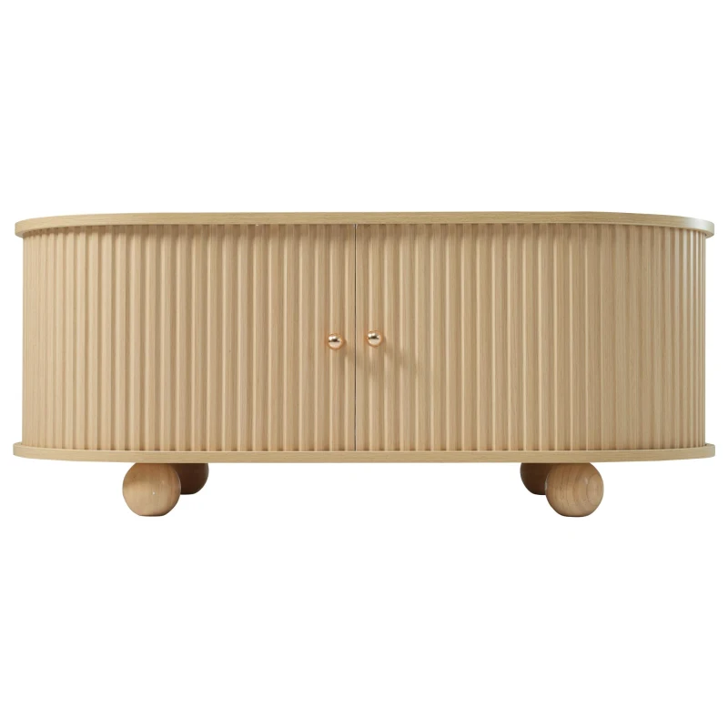 Wood Oval Coffee Table with Space-Saving Design, Stylish Center Table with Hidden Compartment, 39.5" L x 19.5" W x 15.5" H, Wood