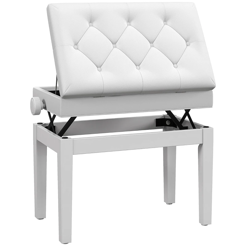 HOMCOM Adjustable Piano Bench with Storage and Soft PU Leather Padded, with Enough Music Storage Design, White