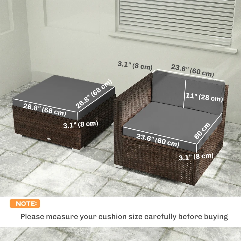 Outsunny Patio Furniture Cushions Water-Repellent Outdoor Loveseat Cushion Removable Covers 23.6" x 23.6", Grey