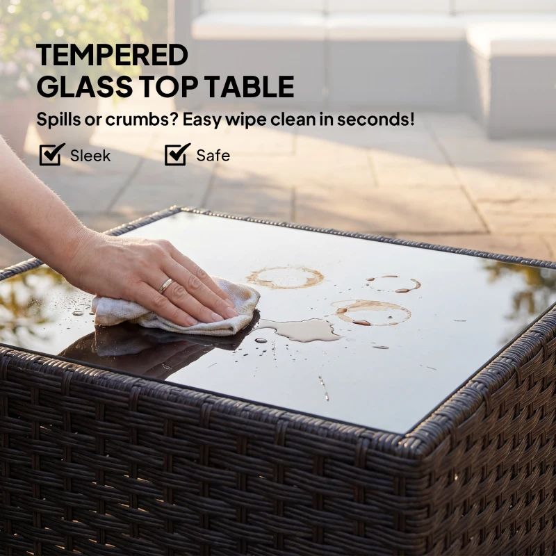 Outsunny 5 Piece Patio Furniture Set, L-Shape Wicker Outdoor Sectional with 3 Chairs, Ottoman, Glass Table, Cushions, Cream